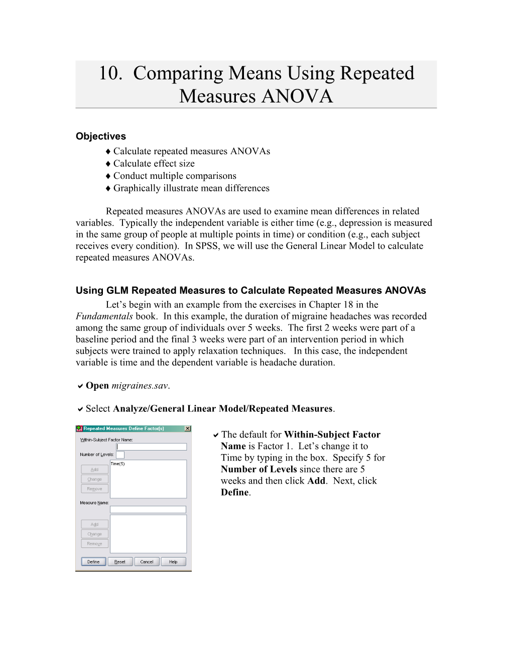 10. Comparing Means Using Repeated Measures ANOVA