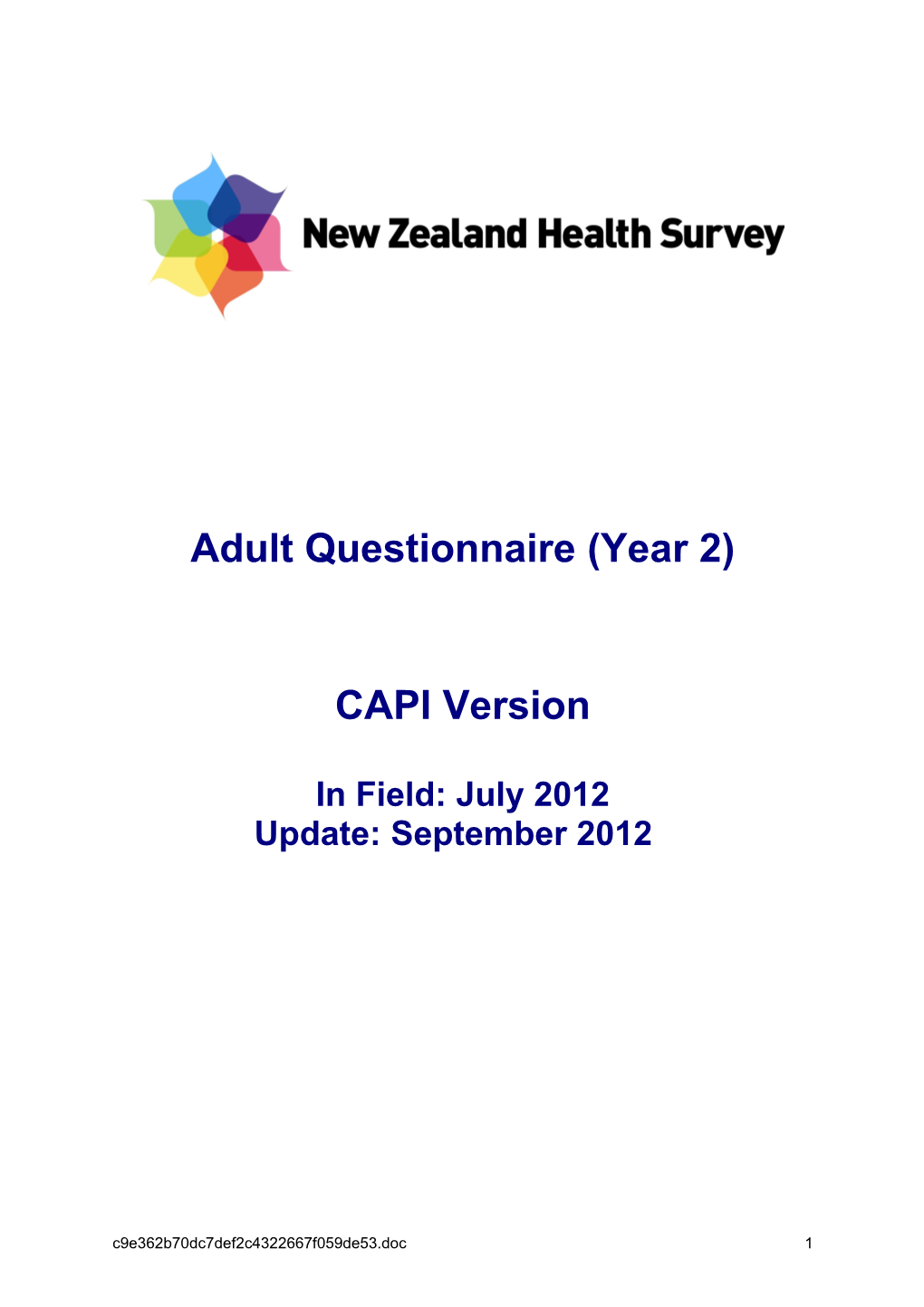 New Zealand Health Survey Adult Questionnaire (Year 2)