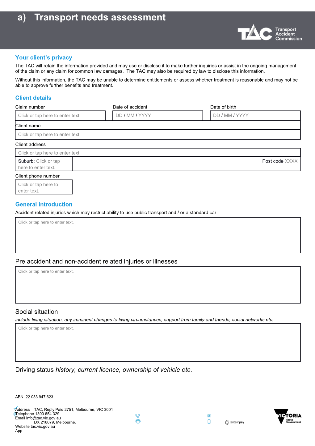 Transport Needs Assessment