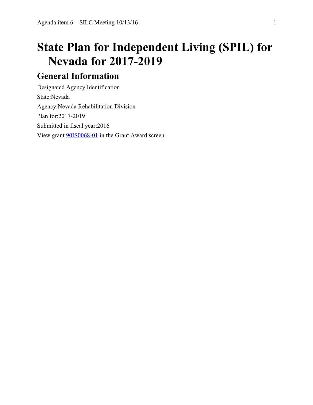 State Plan for Independent Living (SPIL) for Nevada for 2017-2019