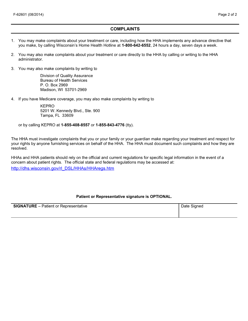 Rights of Home Health Agency Patient, F-62601