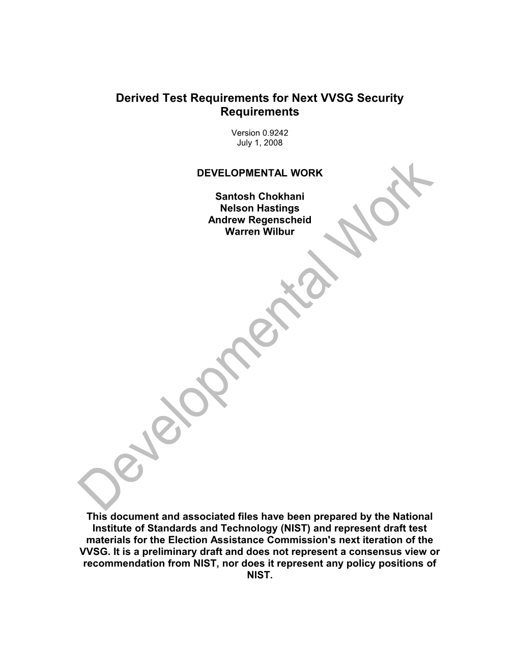 Derived Test Requirements for Next VVSG Security Requirements