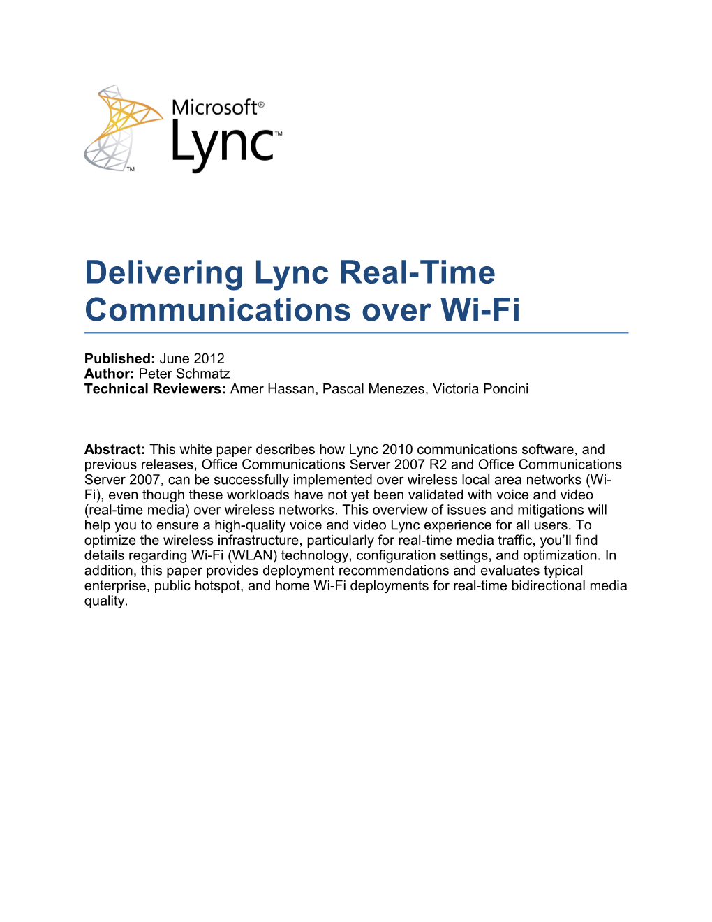 Delivering Lync Real-Time Communications Over Wi-Fi