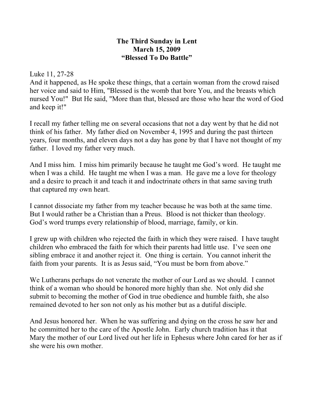 Lent Three Sermon 2009