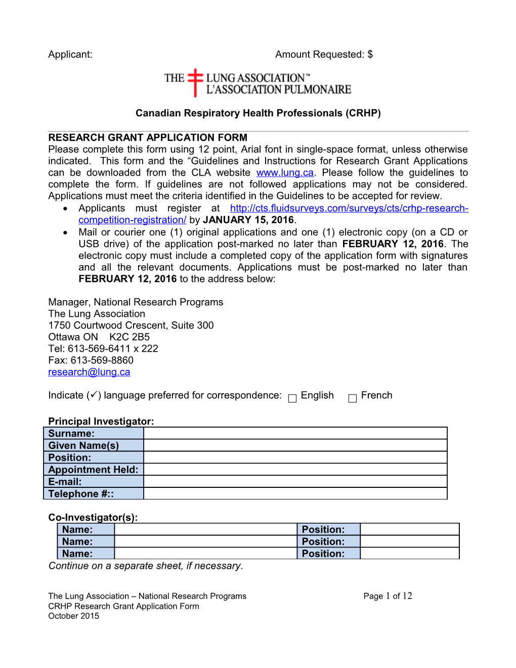 Common Research Grant Application Form