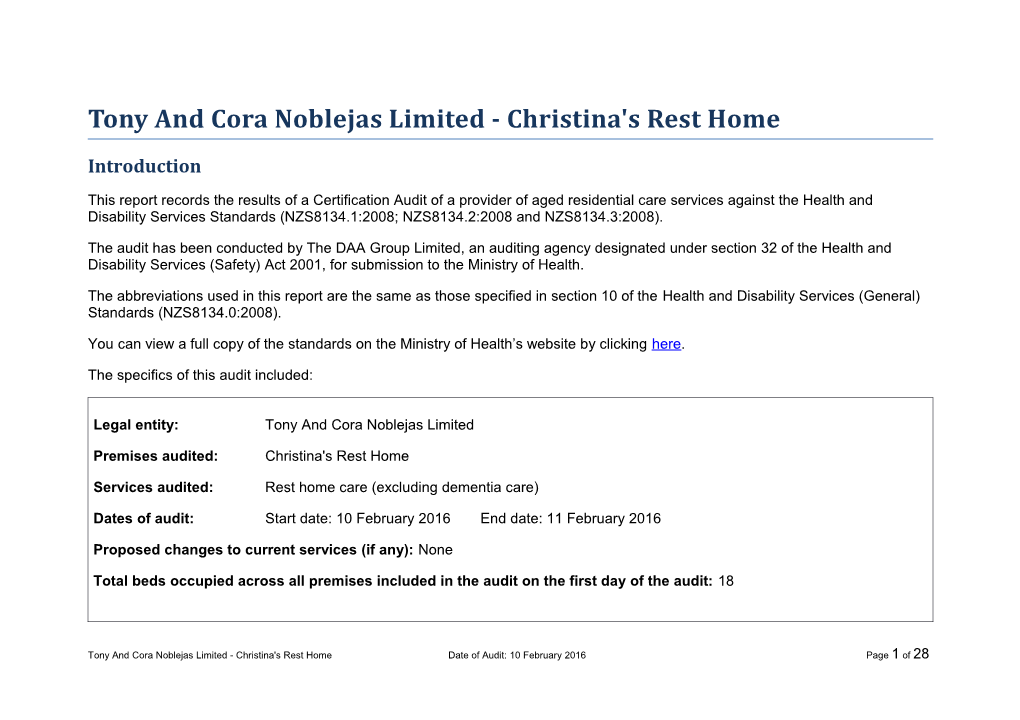 Tony and Cora Noblejas Limited - Christina's Rest Home