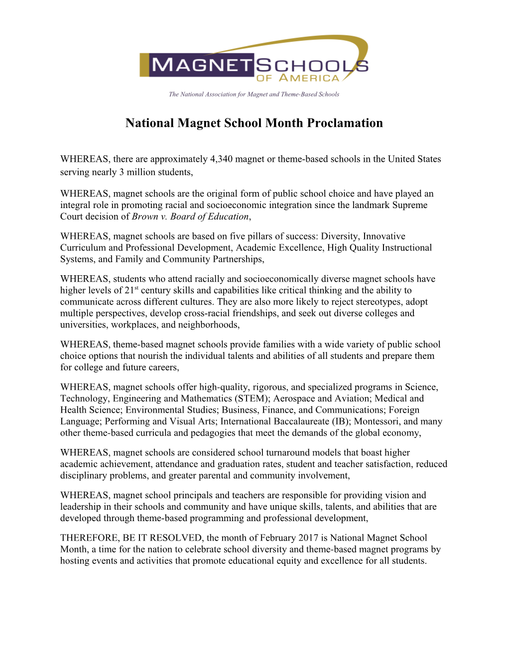 The National Association for Magnet and Theme-Based Schools National Magnet School Month