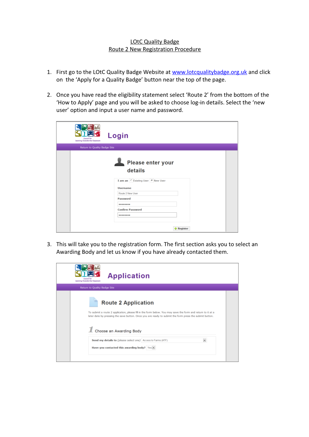 Route 2 New Registration Procedure