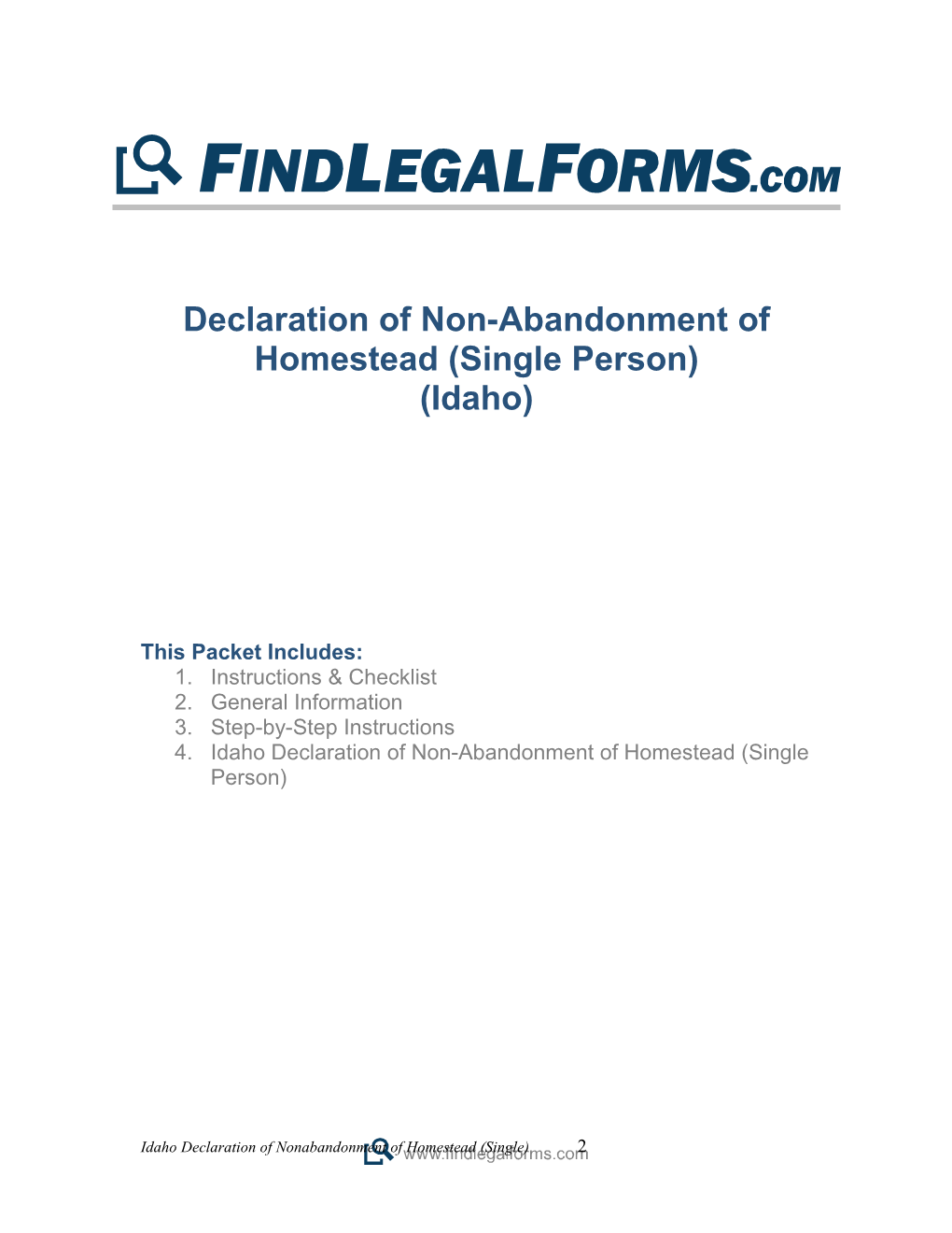 Declaration of Non-Abandonment of Homestead (Single) (Idaho)