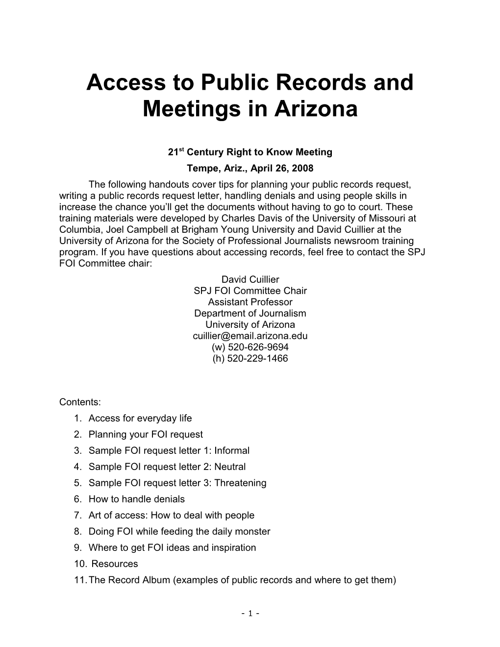 Access to Public Records and Meetings in Arizona