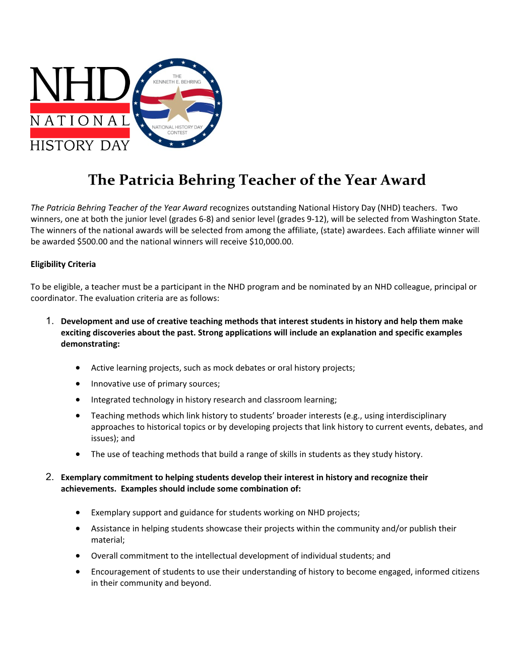The Patricia Behring Teacher of the Year Award
