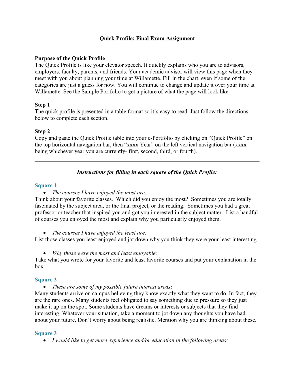 Quick Profile: Final Exam Assignment