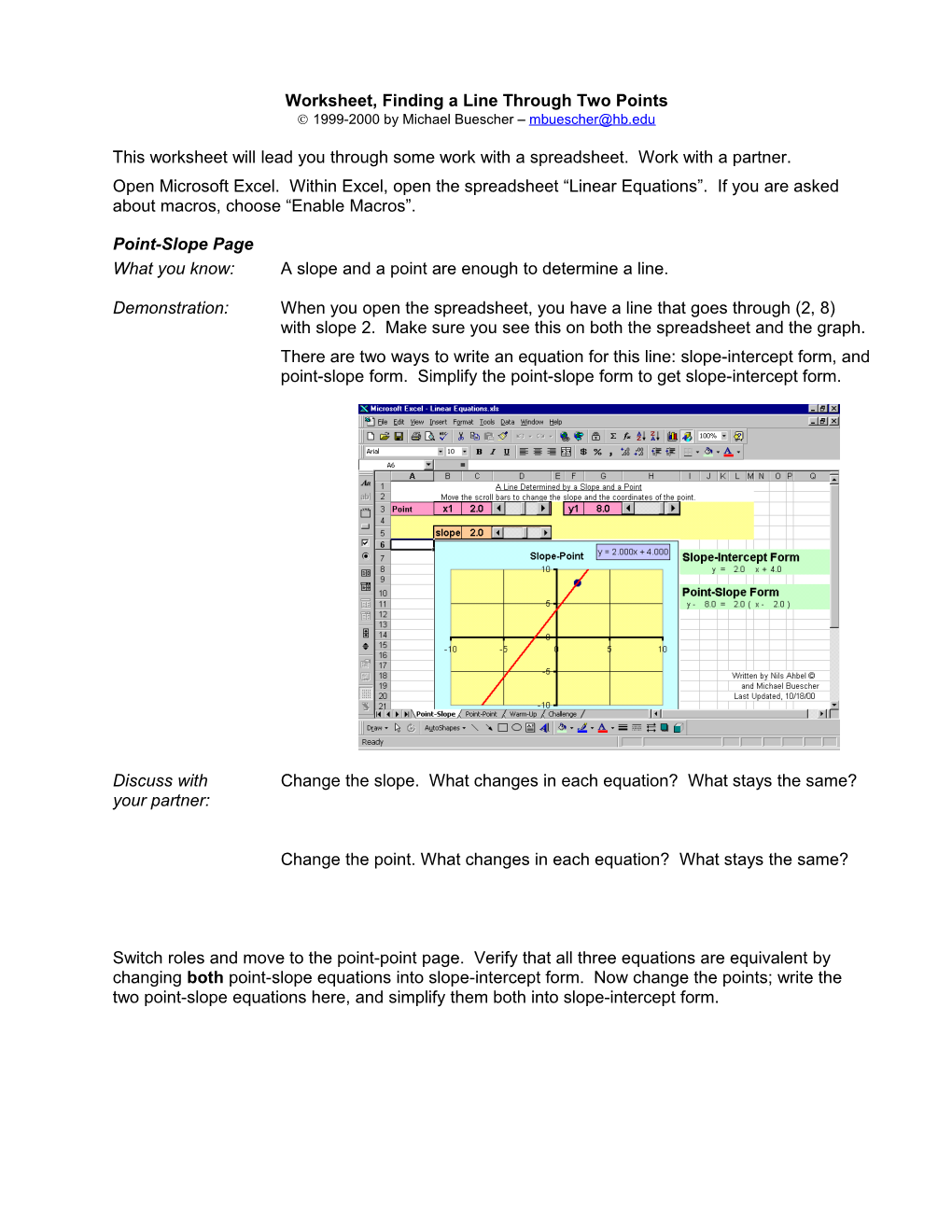 Worksheet, Finding a Line Through Two Points