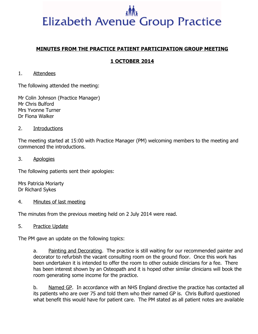 Minutes from the Practice Patient Participation Group Meeting