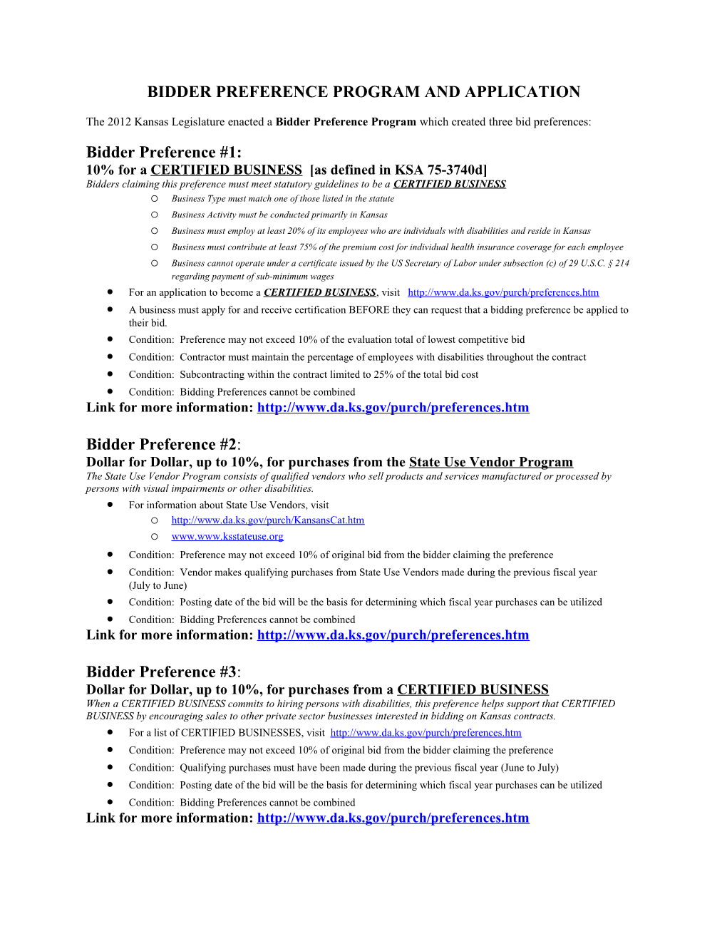 Bidder Preference Program and Application