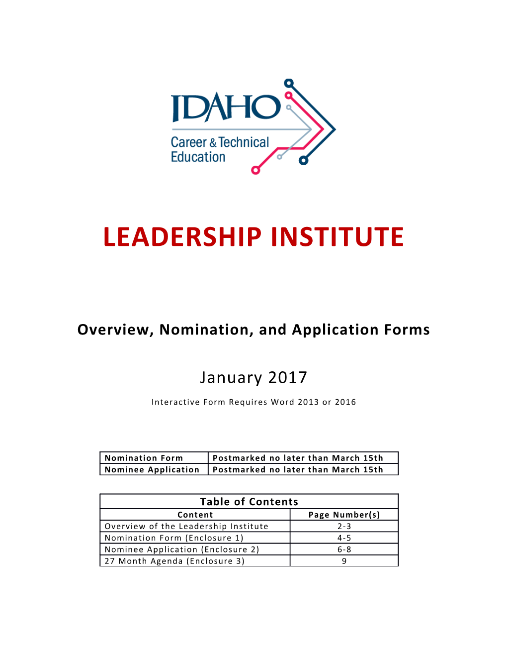 Overview, Nomination, and Application Forms