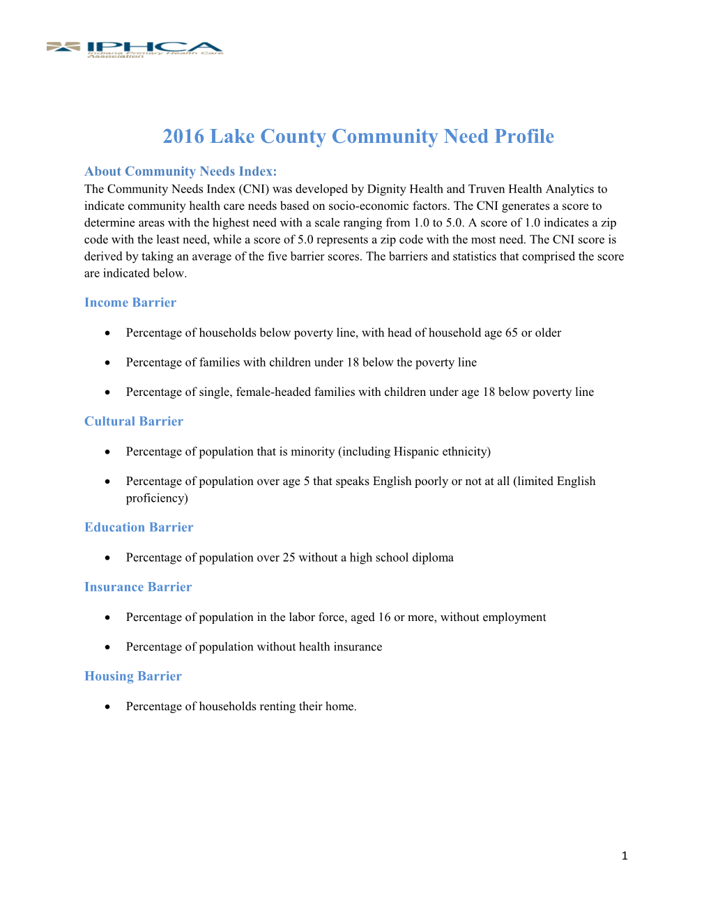 2016 Lake County Community Need Profile