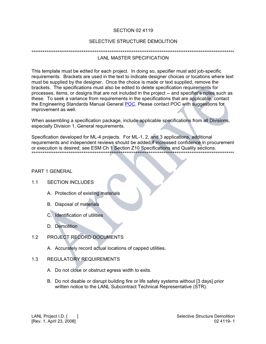 LANL Project I.D. Selective Structure Demolition