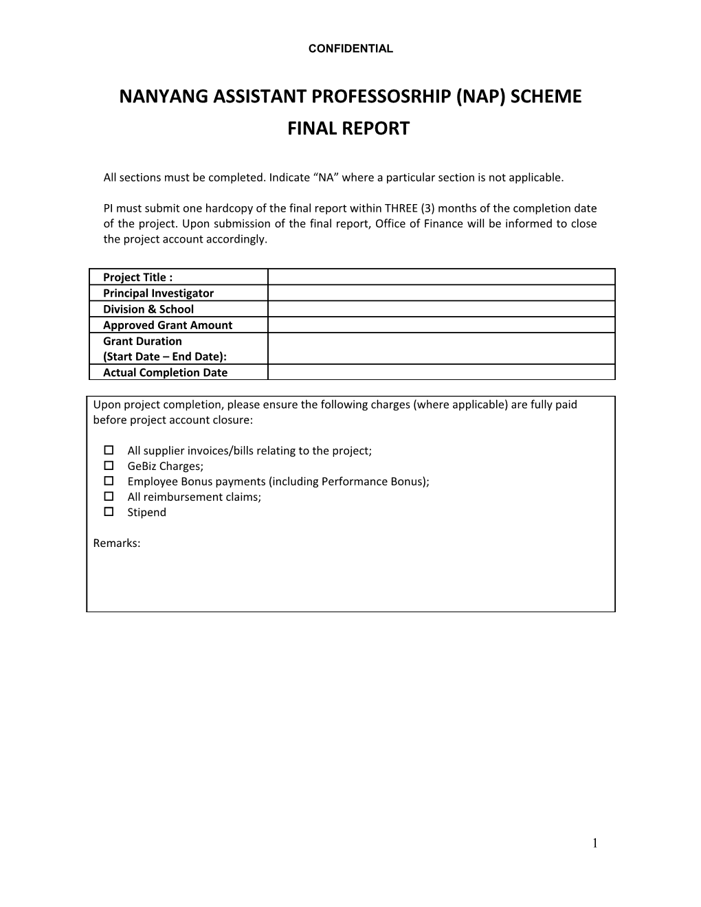 Annual / Final* Crp Progress Report to Nrf