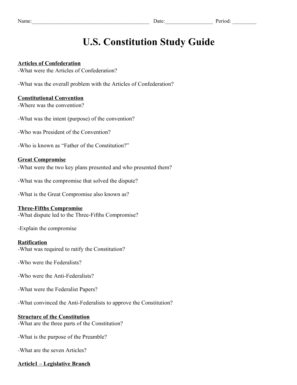 U.S. Constitution Study Guide