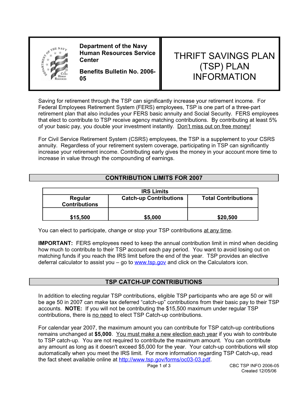 Contribution Limits for 2007