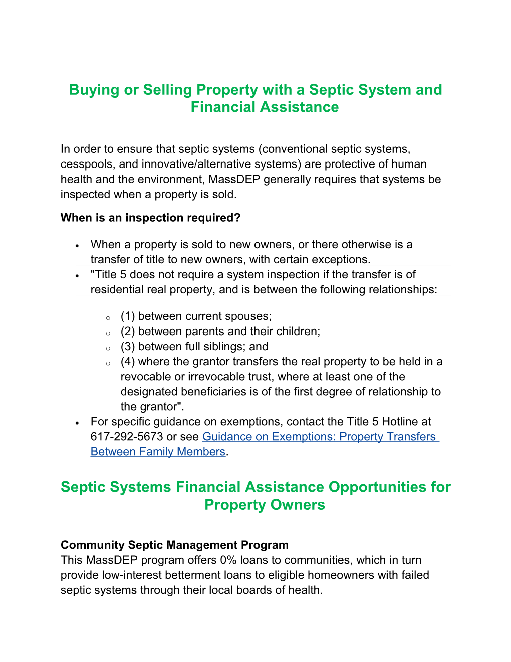 Buying Or Selling Property with a Septic System and Financial Assistance