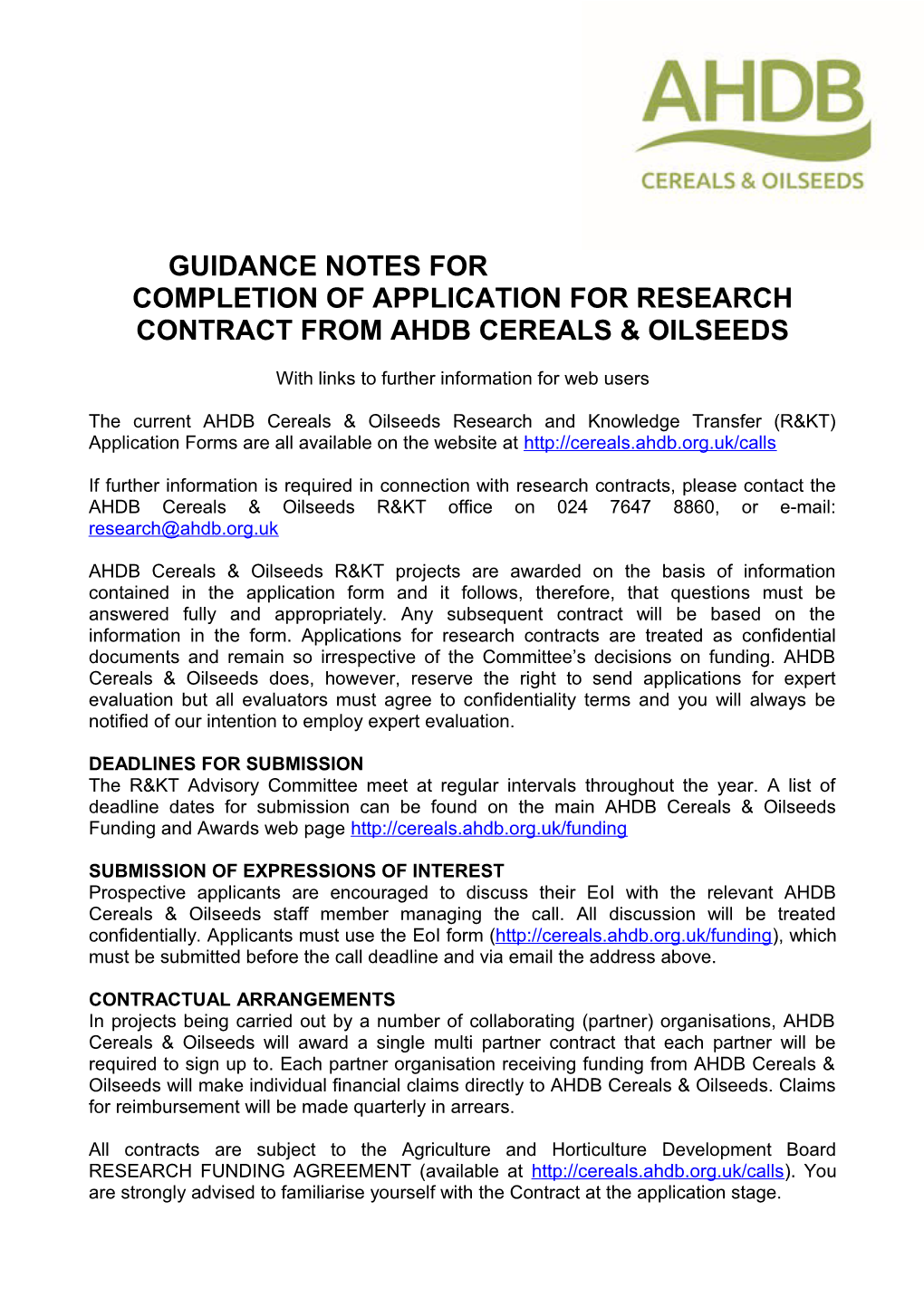 Guidance Notes for Completion of Application for Research Contract from Hgca