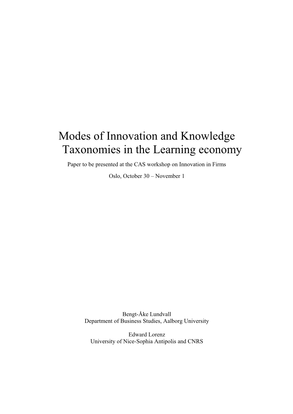 Modes of Innovation and Knowledge Taxonomies in the Learning Economy