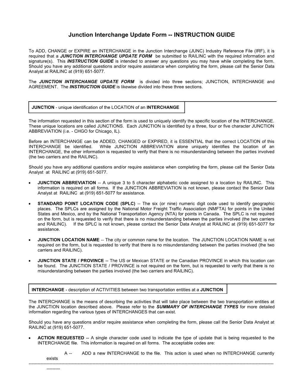 Junction Interchange Update Form