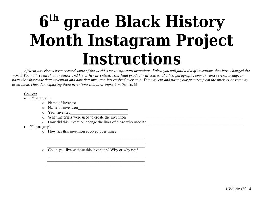 6Th Grade Black History Month Instagram Project Instructions