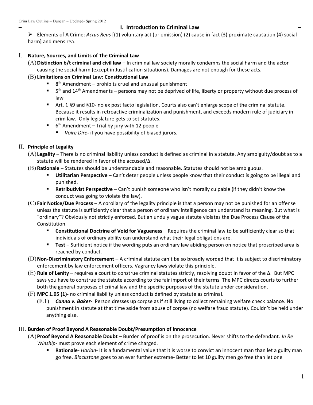 Crim Law Outline Duncan Updated- Spring 2012