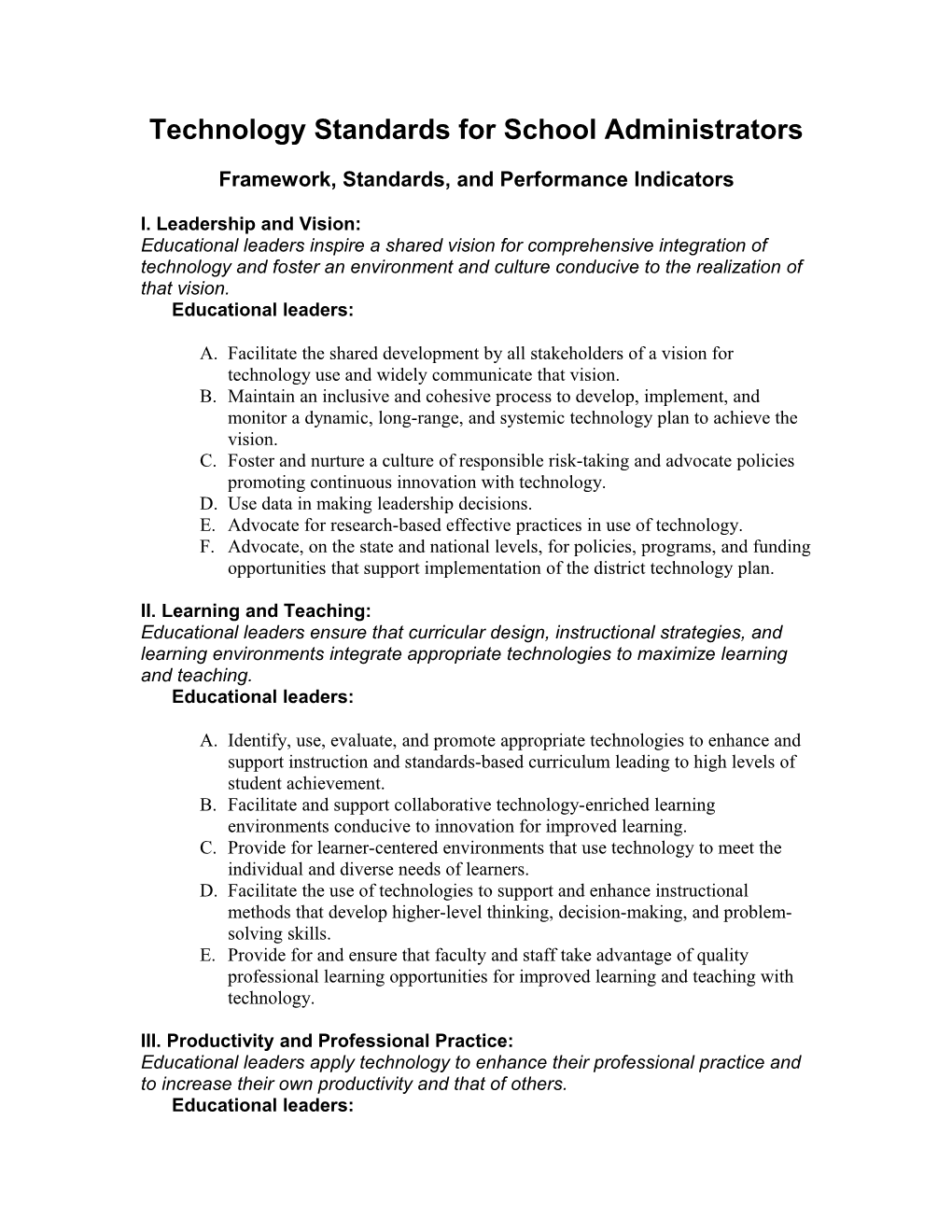 Technology Standards for School Administrators