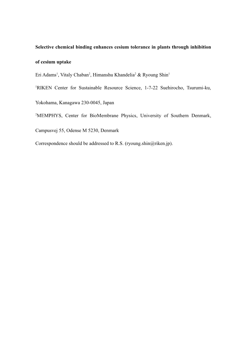 Selective Chemical Binding Enhances Cesium Tolerance in Plants Through Inhibition of Cesium