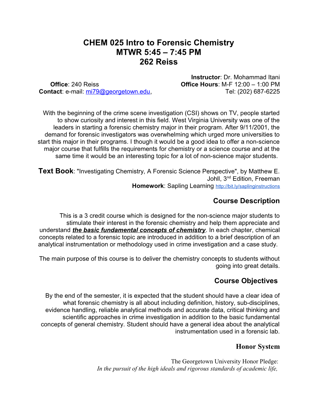 CHEM 025 Intro to Forensic Chemistry