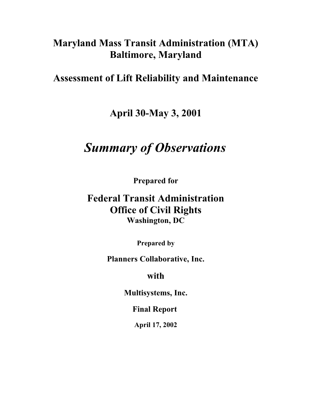 Maryland Mass Transit Administration (MTA)