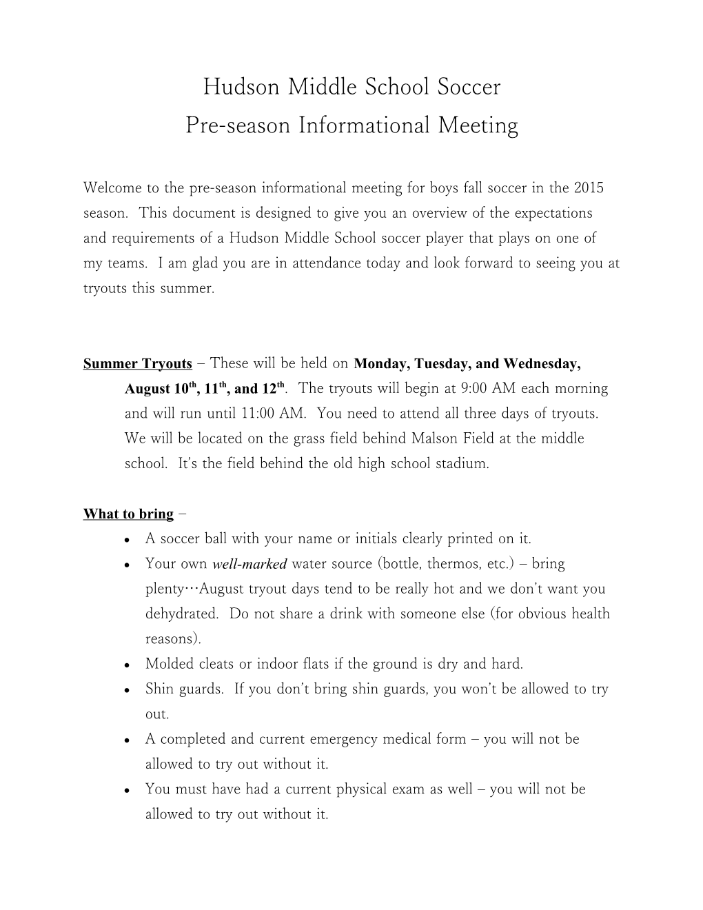 Pre-Season Informational Meeting