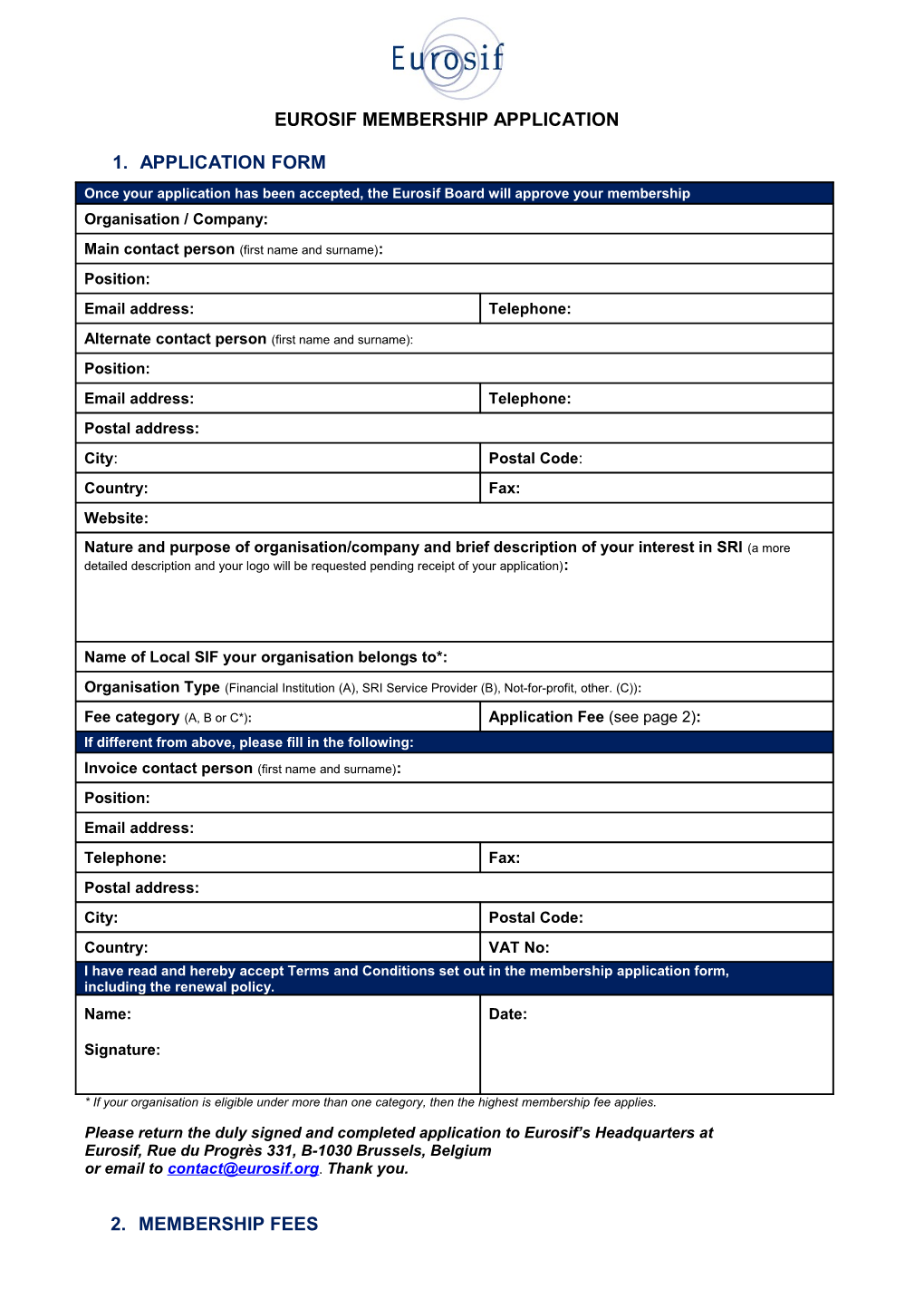 Eurosif Membership Application