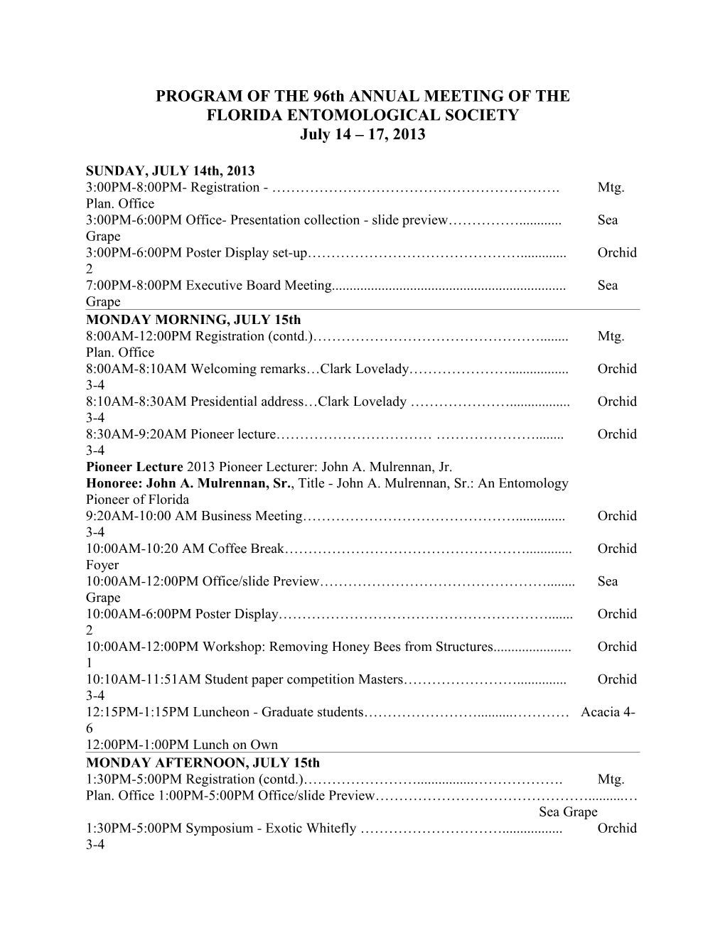 PROGRAM of the 96Th ANNUAL MEETING of THE