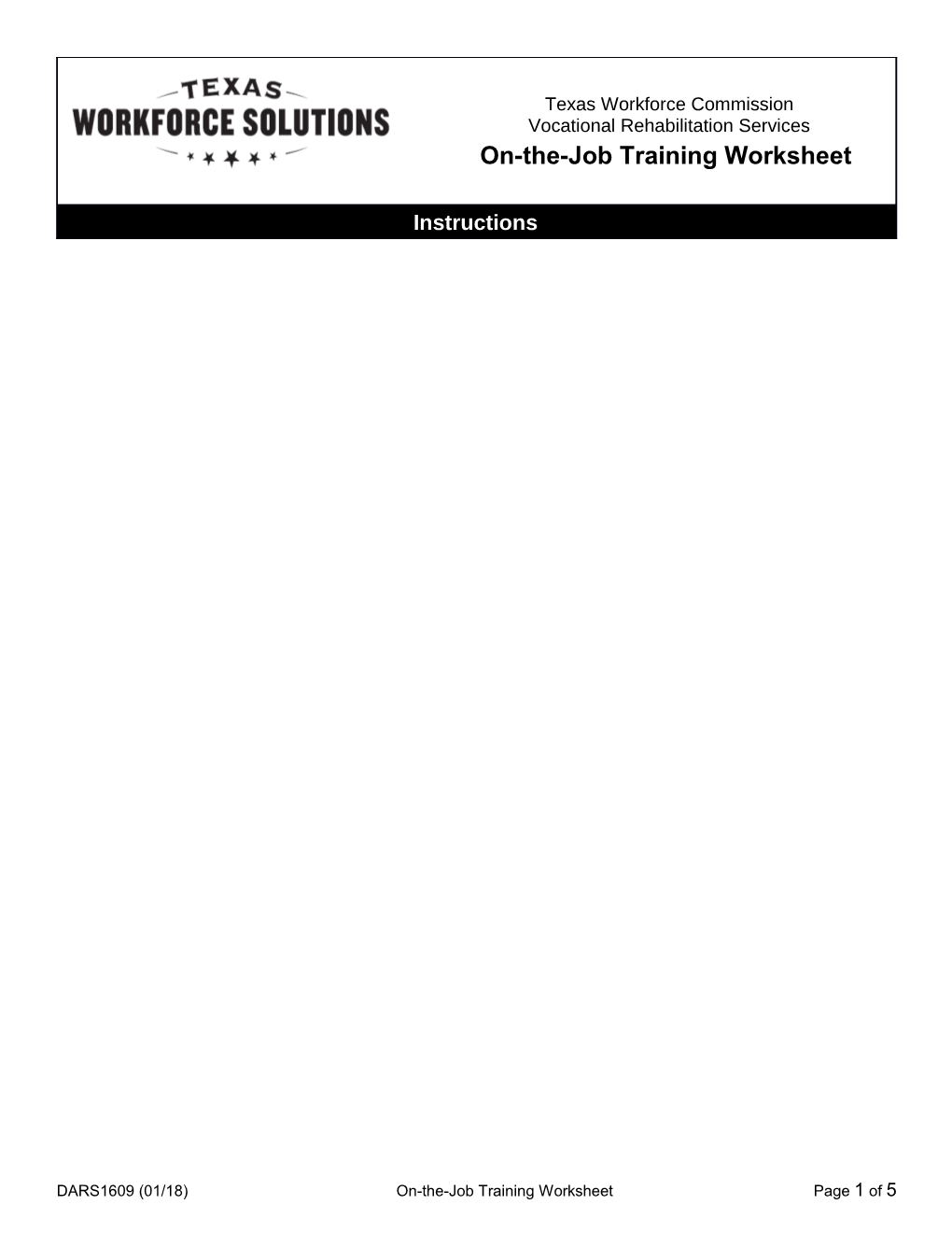 DARS1609 On-The-Job Training Worksheet