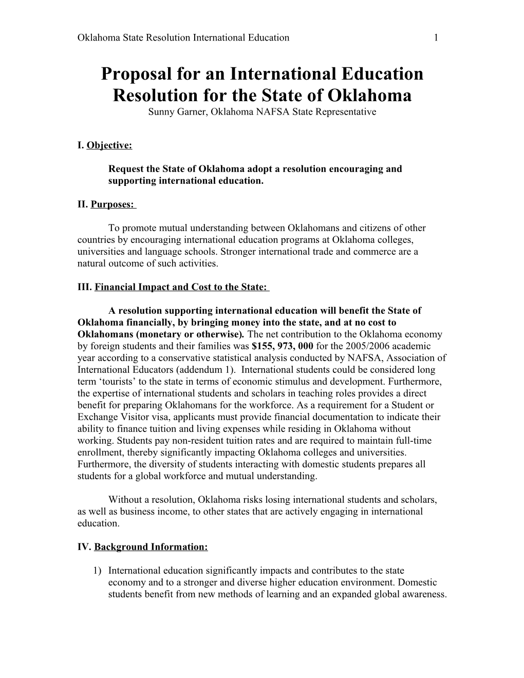 Proposal for an International Education Resolution for the State of Oklahoma