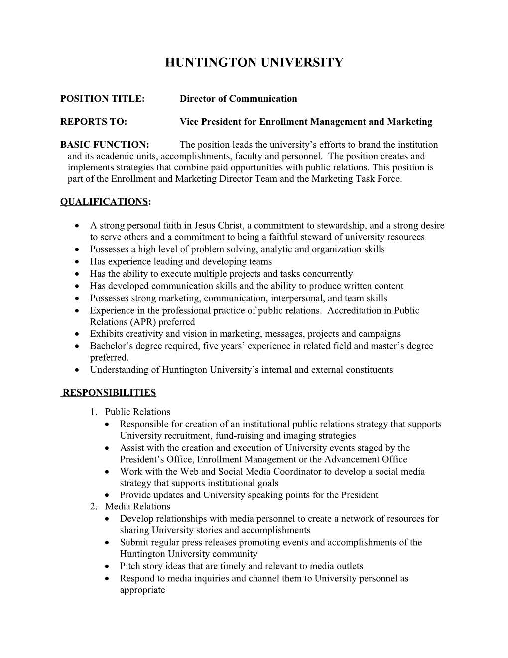POSITION TITLE:Director of Communication