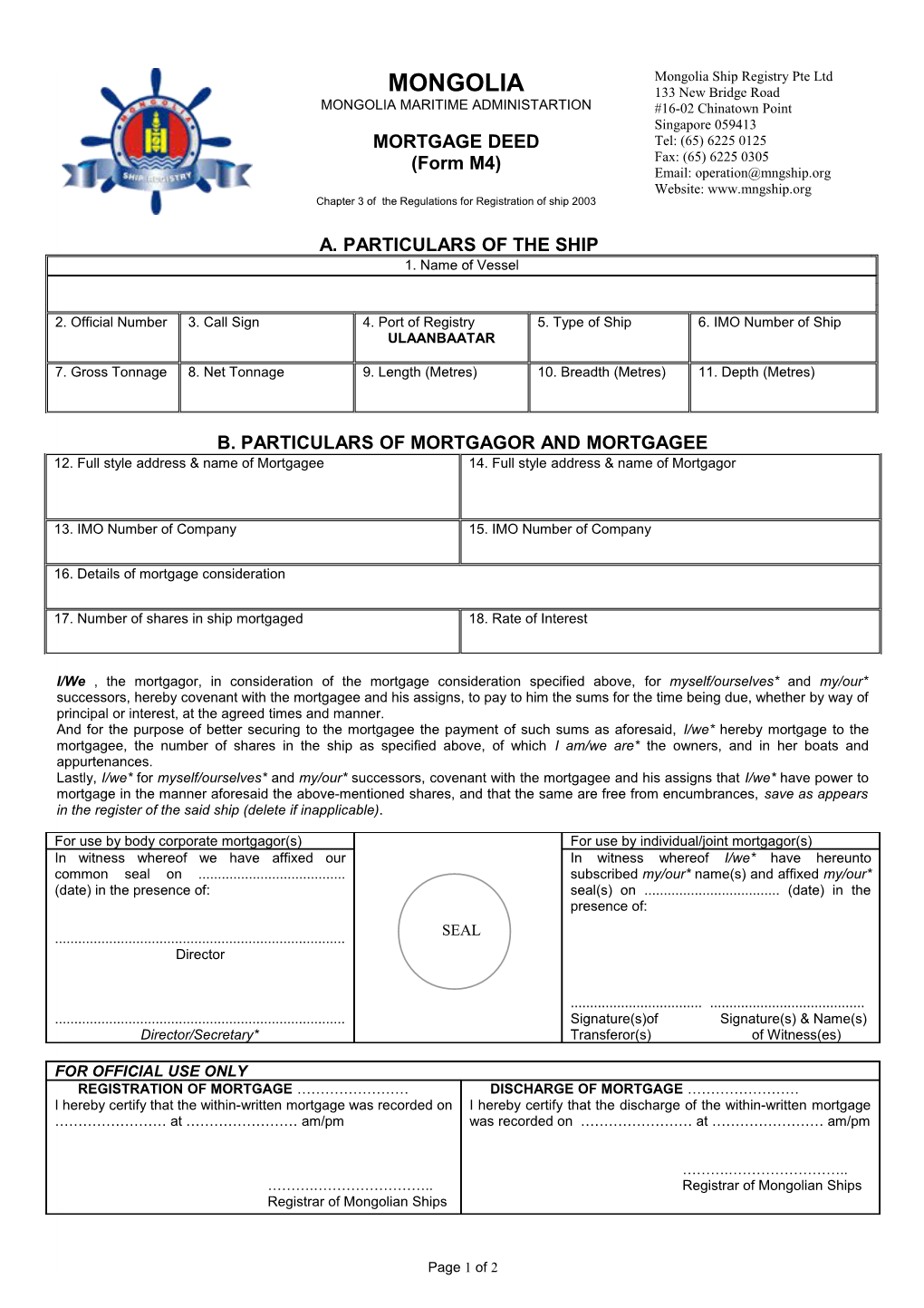 B. Particulars of Mortgagor and Mortgagee