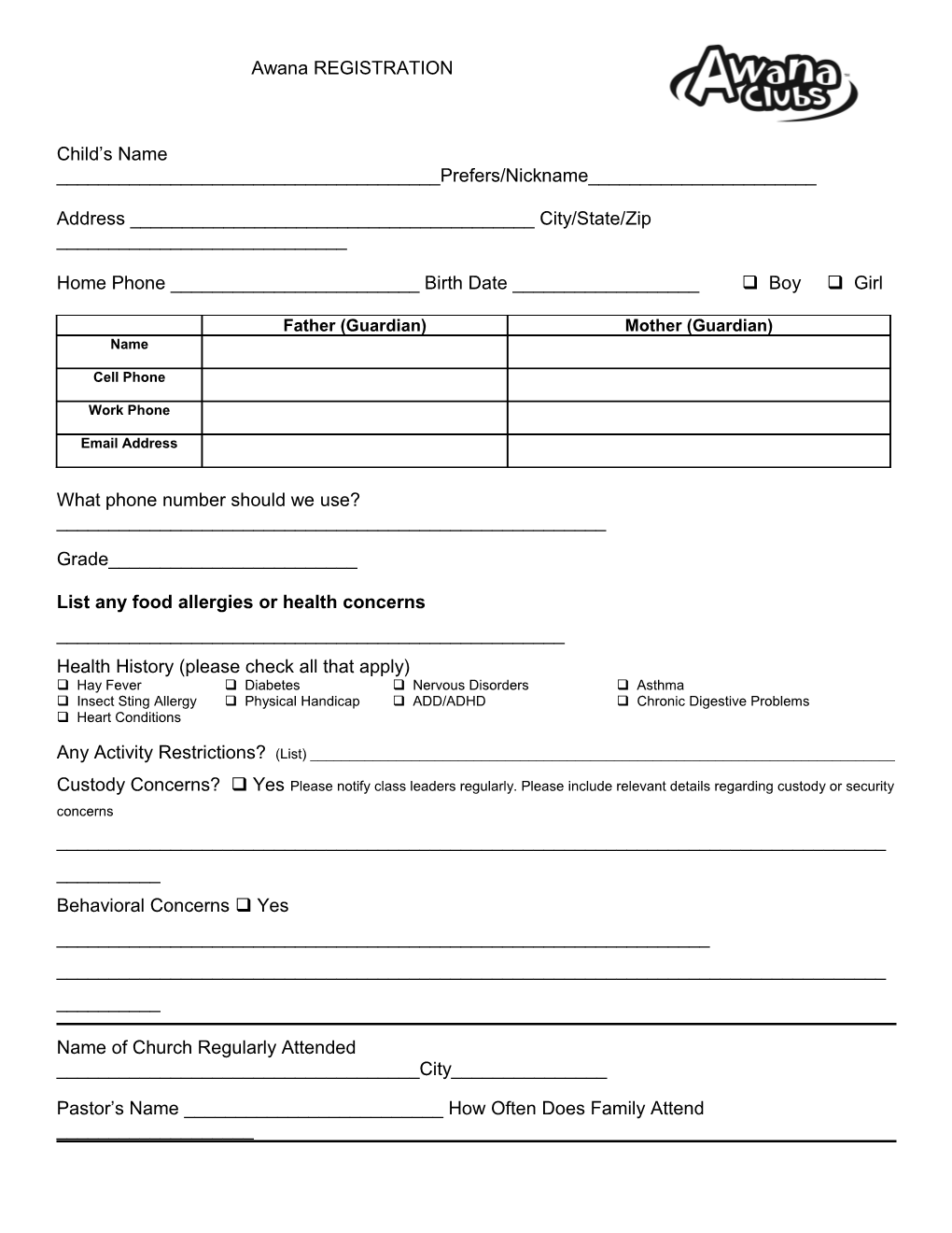 Awana REGISTRATION