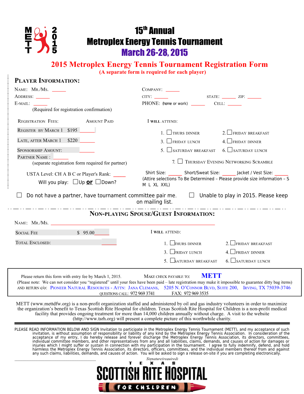 2015 Metroplex Energy Tennis Tournament Registration Form