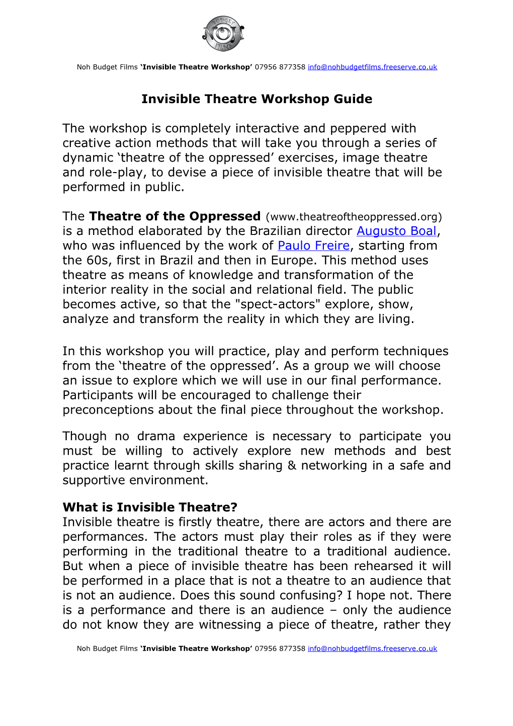 Invisible Theatre Workshop Guide