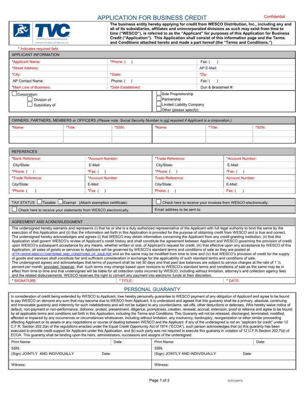 Application for Business Credit