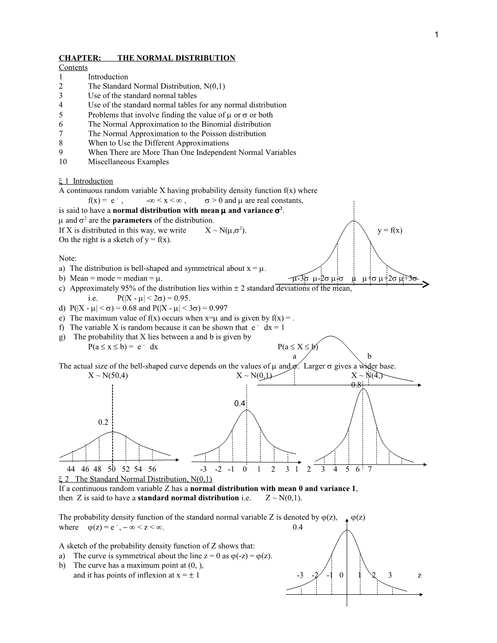 Chapter	: the Normal Distribution