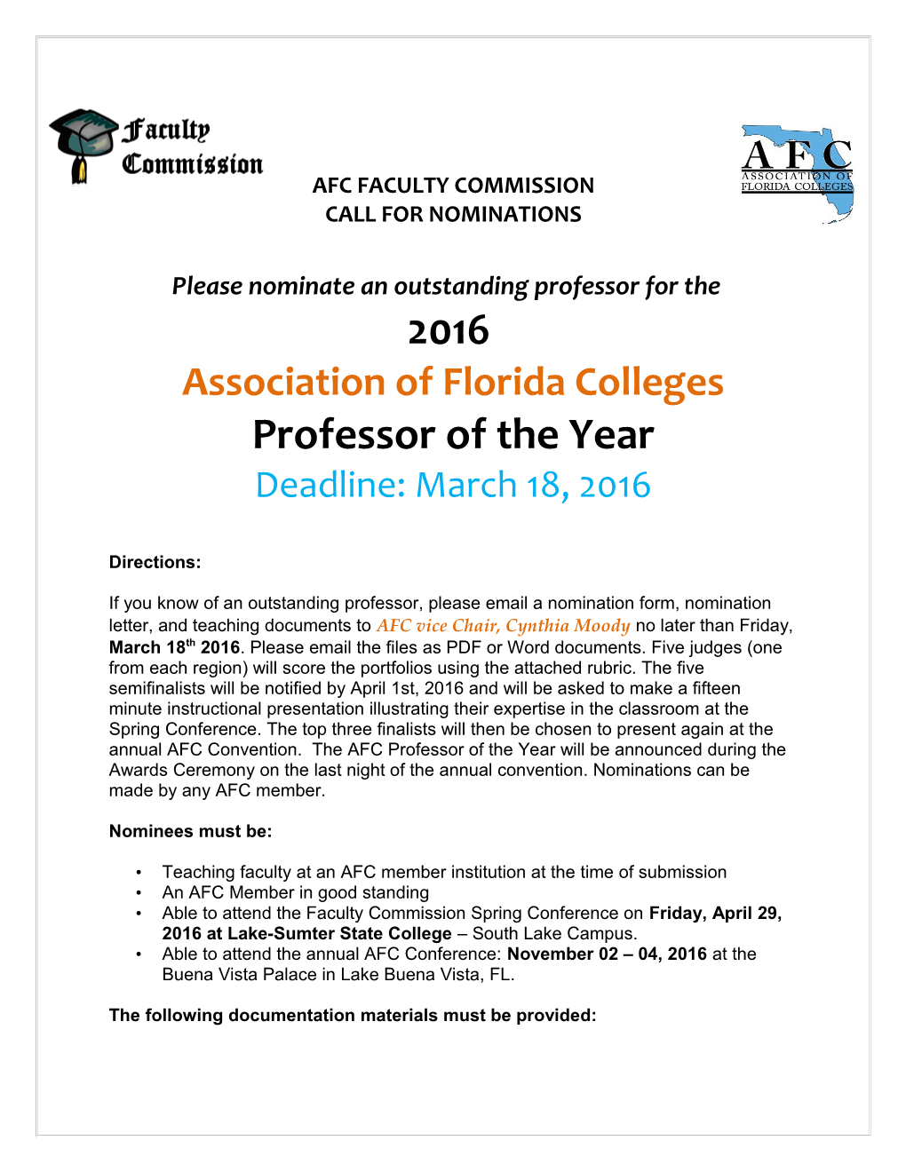 Please Nominate an Outstanding Professor for The