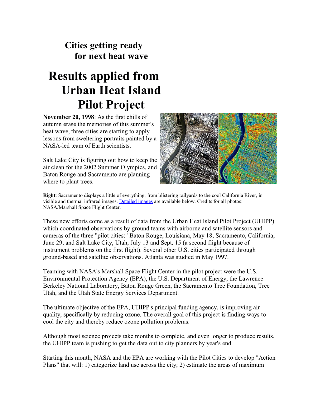 Results Applied Fromurban Heat Island Pilot Project