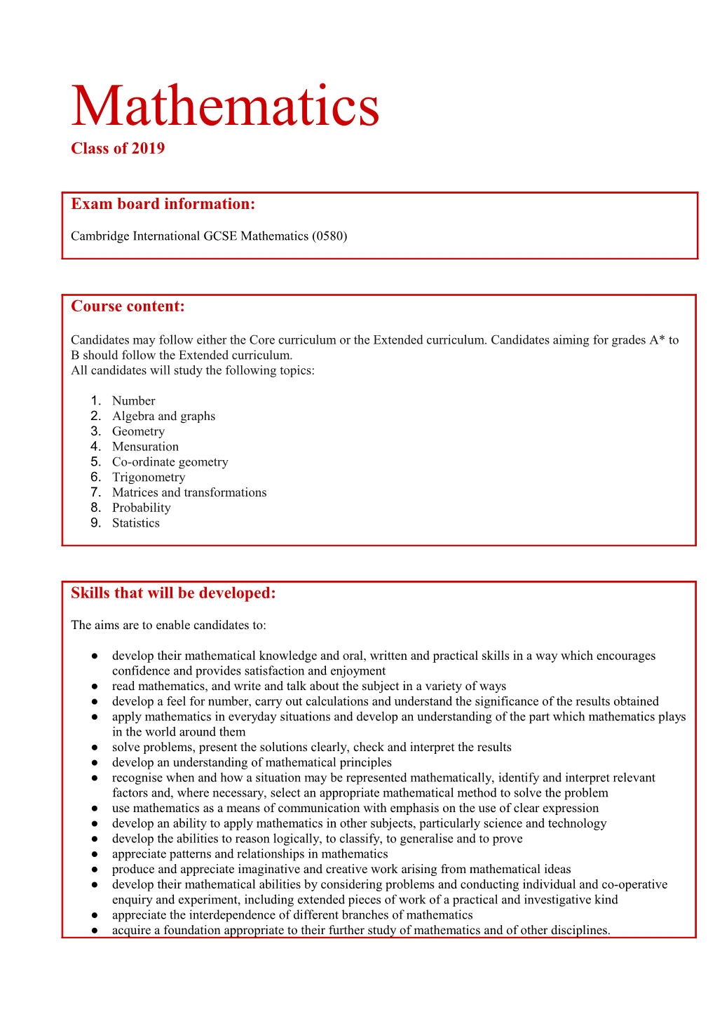 Exam Board Information